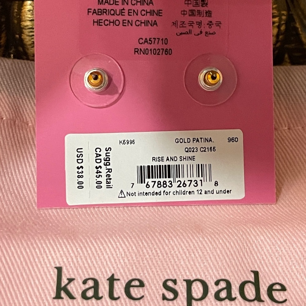 ♠️KATE SPADE New York Rise and Shine Stud Earrings in Gold Patina - Picture 12 of 15